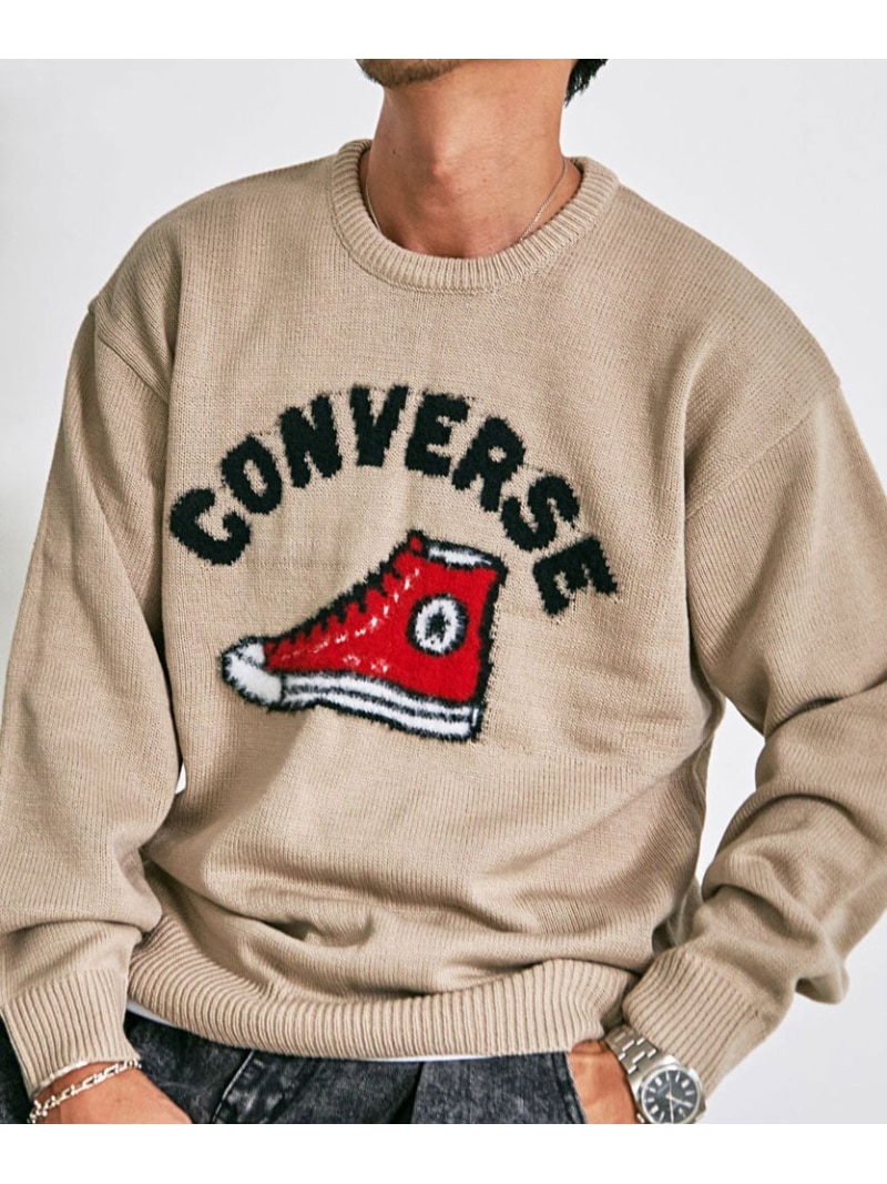 SB select CONVERSE 長袖ニット セーター シルバーバレット トップス ニット ブルー ネイビー グレー ブラック【送料無料】