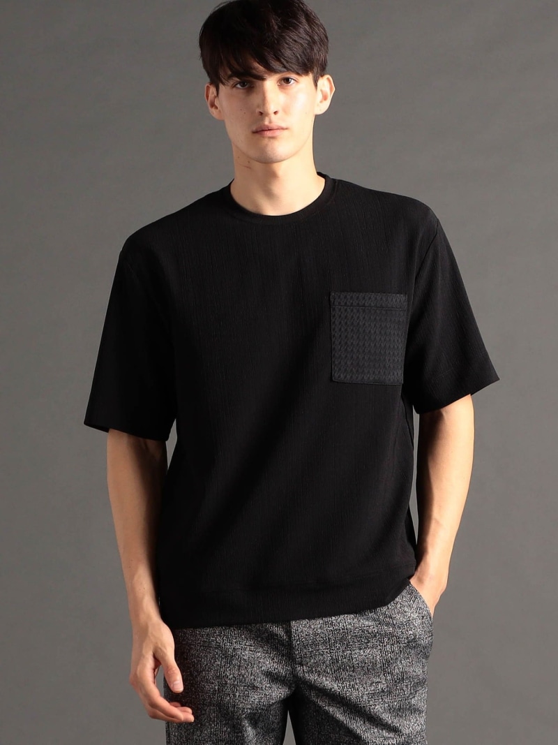 MONSIEUR NICOLE ワッシャーストレッチ クルーネックTシャツ ニコル トップス カットソー・Tシャツ ホワイト ブラック【送料無料】