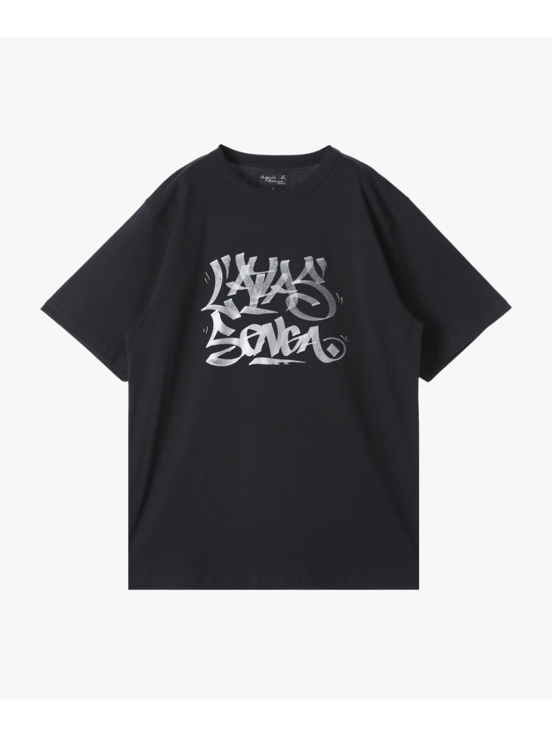 agnes b. HOMME メンズ オーガニックコットン プリント 半袖 アーティスト Tシャツ "L'Atlas" アニエスベー トップス カットソー・Tシャツ ブラック【送料無料】｜ Fashion Men
