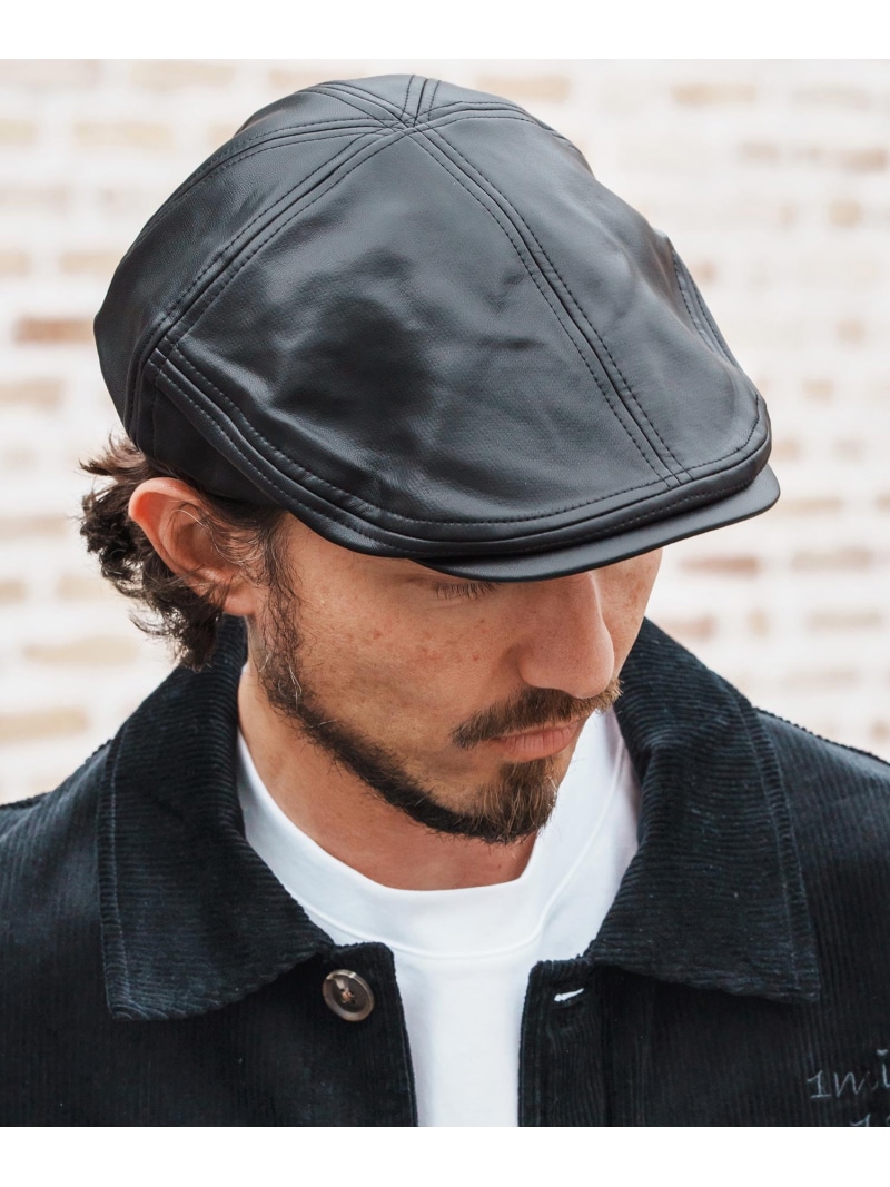 CAMBIO mko12977-Synthetic Leather Hunting Cap ハンチング カンビオ 帽子 ハンチング・ベレー帽 ブラック ブラウン【送料無料】