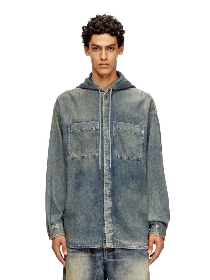 DIESEL メンズ フード付きデニムシャツ D-DEWNY-HOOD-S2 ディーゼル トップス シャツ・ブラウス ブルー【送料無料】｜ Fashion Men