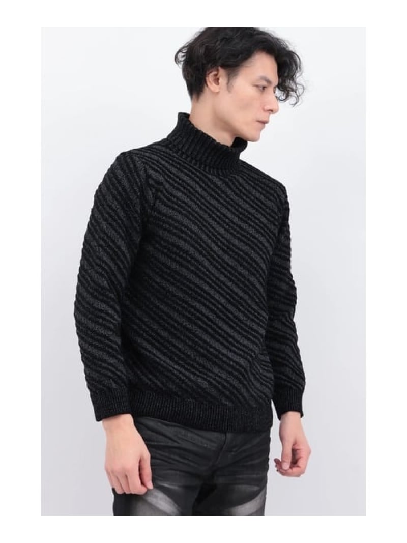 TORNADO MART TORNADO MART&there4;バイアスモールタートルネックKN トルネードマート トップス ニット ホワイト ブラック【送料無料】｜ Fashion Men
