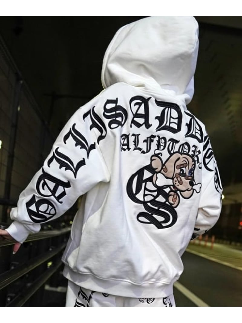 GALLIS ADDICTION 【GALFY×GALLIS ADDICTION】楽になることの後ろ側ロゴタイプのジップパーカー(MENS) 万力サクラ色 トップス スウェット・トレーナー 黒いこと 白いこと【貨物輸送無料】