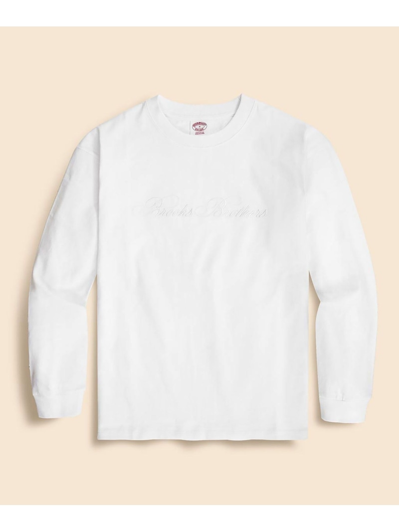 【SALE／30%OFF】BROOKS BROTHERS USAコットンジャージー ヘビーウェイト ロゴエンブロイダリー ロングスリーブ Tシャツ ブルックス ブラザーズ トップス カットソー・Tシャツ グレー ホワイト【RBA_E】【送料無料】