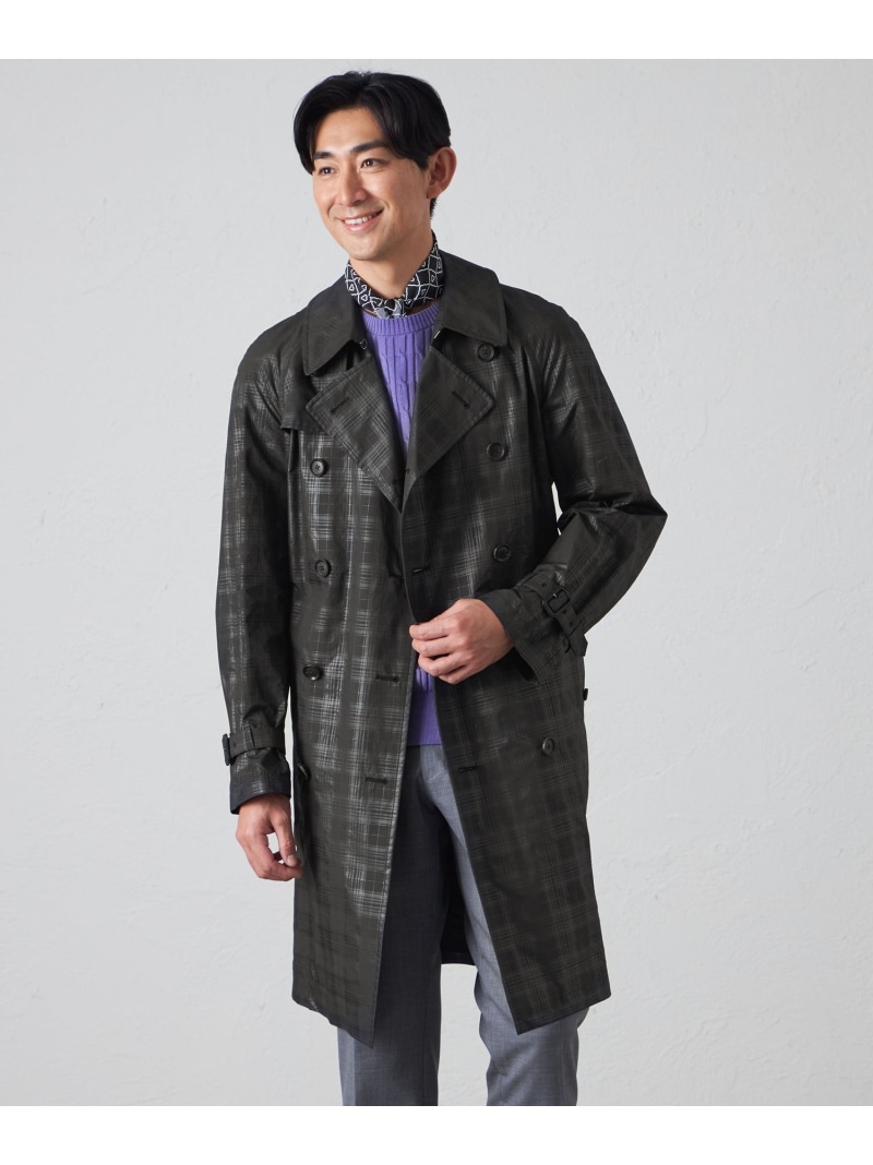 【SALE／47%OFF】BAKER STREET シャドーチェックダブルトレンチコート ベイカー・ストリート ジャケット・アウター トレンチコート ブラック【RBA_E】【送料無料】