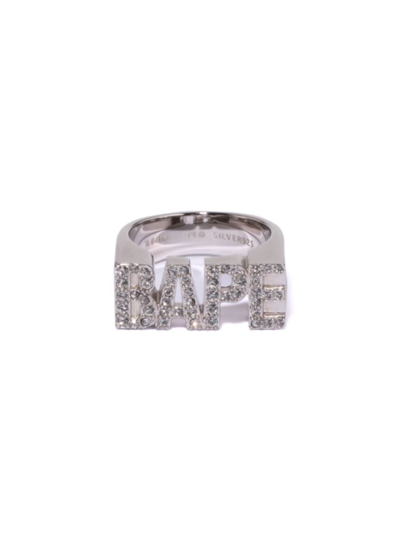 A BATHING APE BAPE LOGO RING W/ RHINESTONE ア ベイシング エイプ 室内装飾・生きて行く雑貨 余分の物の室内装飾・生きて行く雑貨 しろがね色【貨物輸送無料】