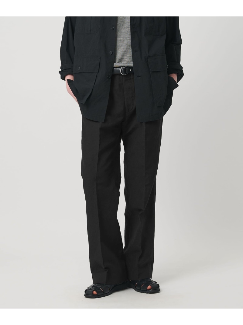 UNITED ARROWS ウール/リネン トロピカル タンブラー ワイドストレート パンツ ユナイテッドアローズ パンツ スラックス・ドレスパンツ ブラウン ブラック【送料無料】