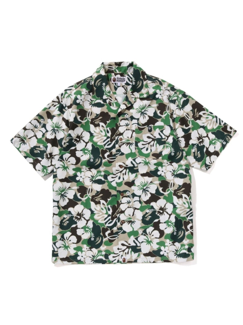 A BATHING APE ABC RESORT CAMO OPEN COLLAR SS SHIRT ア ベイシング エイプ トップス シャツ・ブラウス グリーン【送料無料】