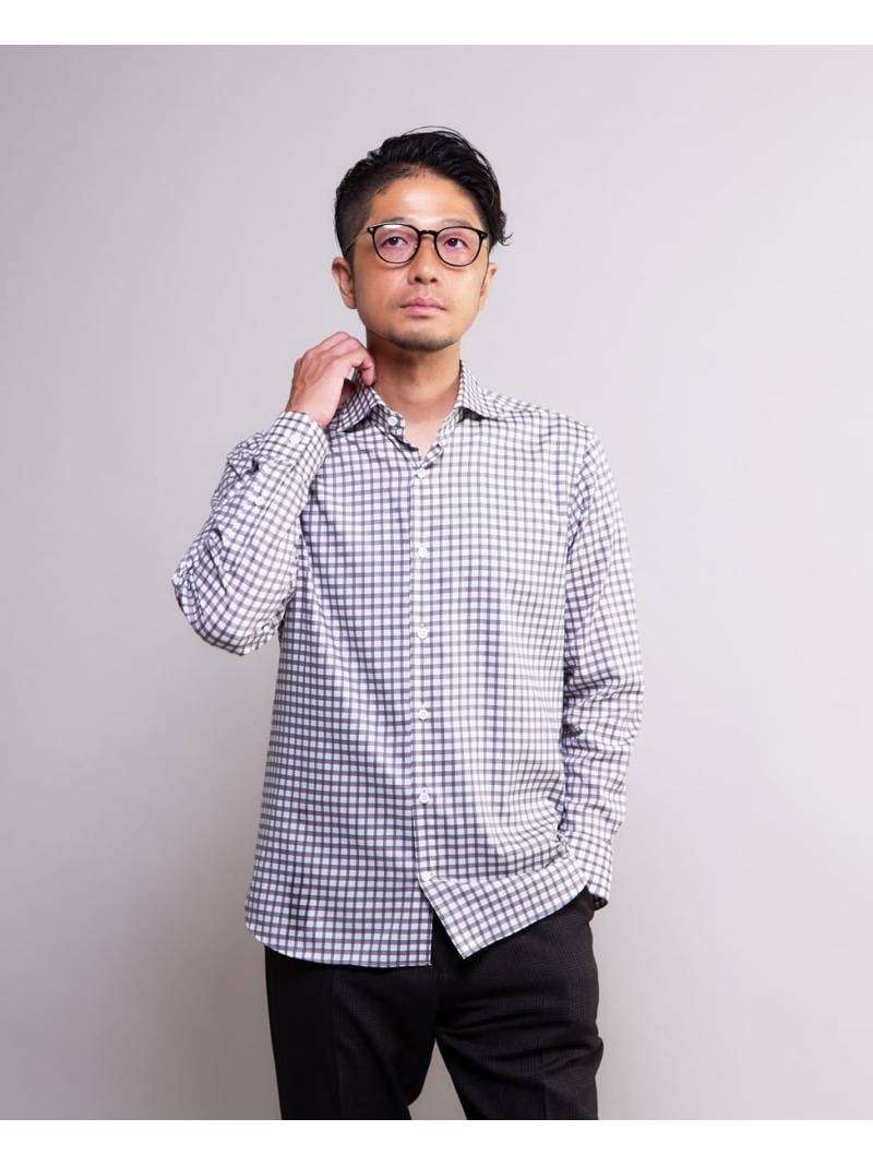 【SALE／50%OFF】MEN'S MELROSE HITOYOSHIダブルネーム ｜ クラシカルチェック ワイドカラーシャツ メンズメルローズ トップス シャツ・ブラウス ホワイト ブルー グレー【RBA_E】【送料無料】 8,855円