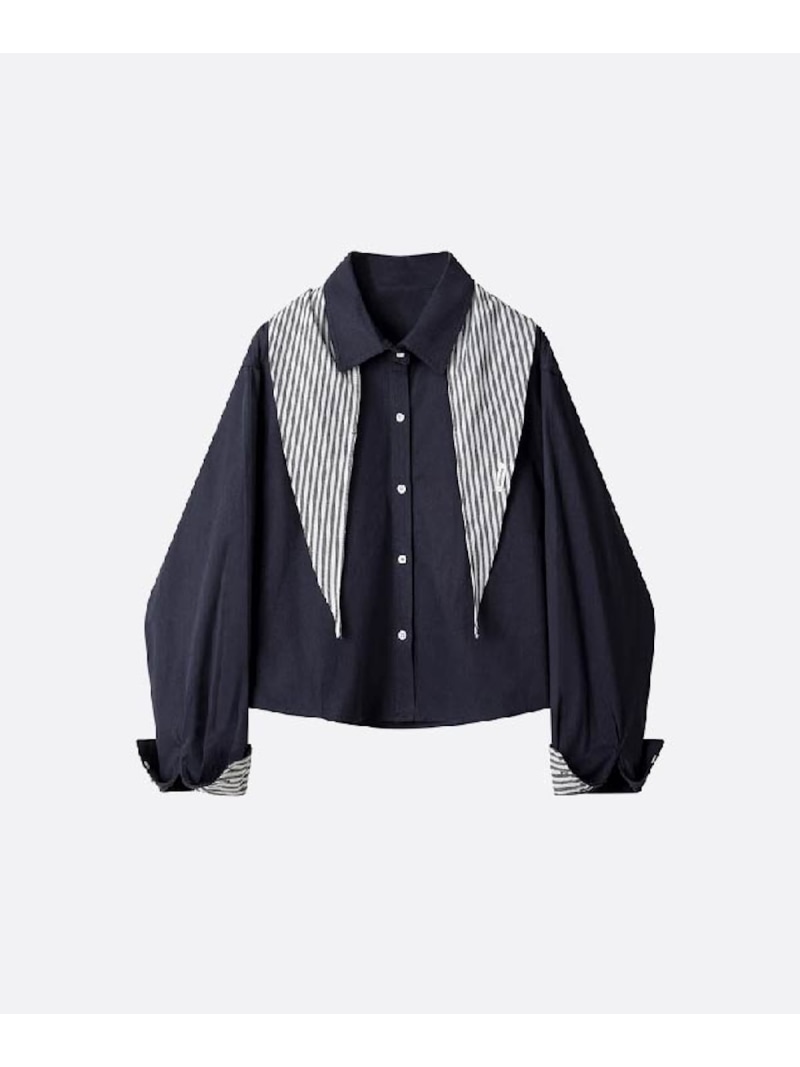 U:UME Stripe Docking Shirt With Shawl ユーム トップス シャツ・ブラウス ネイビー ホワイト【先行予約】*【送料無料】