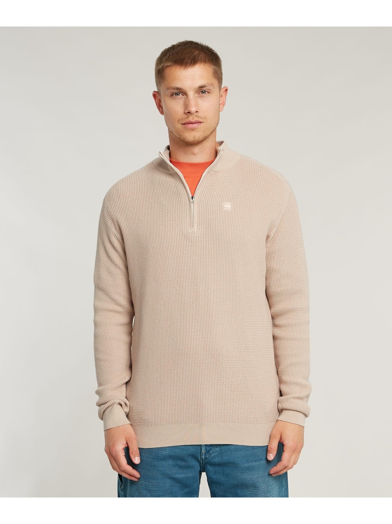 【SALE／30%OFF】G-Star RAW 【公式ショップ】Serrated Knitted Skipper/ワンポイントハーフジップコットンニットセーター ジースターロゥ トップス ニット ベージュ【RBA_E】【送料無料】