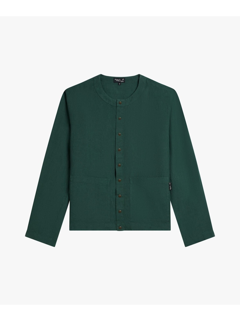 agnes b. HOMME メンズ リネン 長袖 シャツ カーディガン アニエスベー トップス カーディガン グリーン【送料無料】| Fashion Men