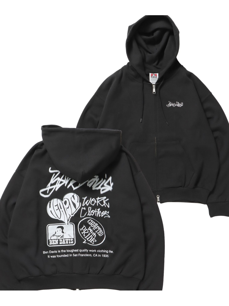BEN DAVIS / WHITE LABEL 【BEN DAVIS(ベンデイビス)】TAGGING JERSEY ZIP HOODY / ヘビーウェイト 刺しゅう 汗水 ジップパーカー 刺しゅう 【短丈】 ナバル トップス パーカー・フーディー 薄墨色 黒いこと 米国海軍【貨物輸送無料】