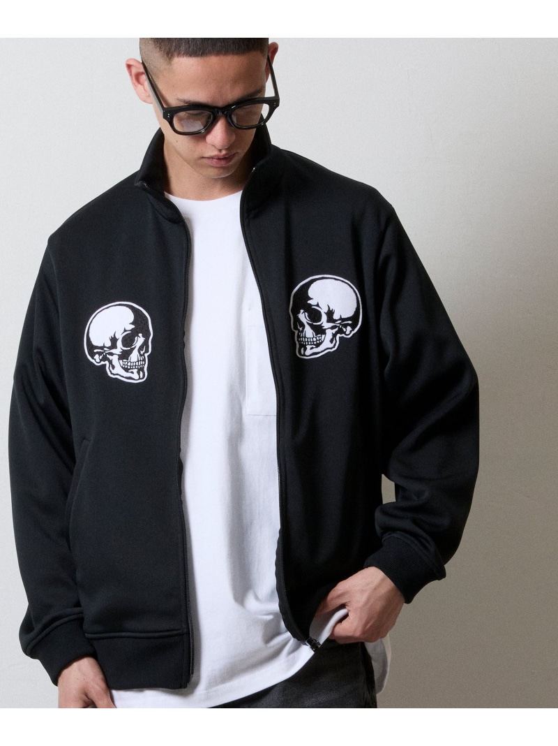 NUMBER (N)INE 2P SKULL WAPPEN JERSEY TRACK JACKET 電話番号野球クラブ ジャケット・アウター 余分の物のジャケット・アウター 黒いこと【貨物輸送無料】
