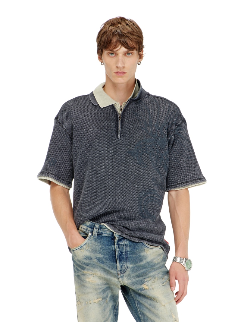 DIESEL メンズ スポーツシャツ T-ERRY-ZIP ディーゼル トップス スポーツシャツ ベージュ 黒いこと【貨物輸送無料】