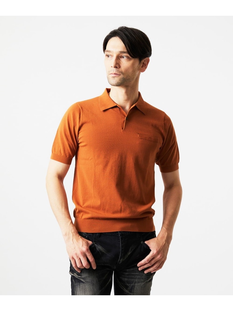 MICHEL KLEIN HOMME 半袖編み物スポーツシャツ ミッシェルクランオム トップス 編み物 オレンジ色 黒いこと【貨物輸送無料】