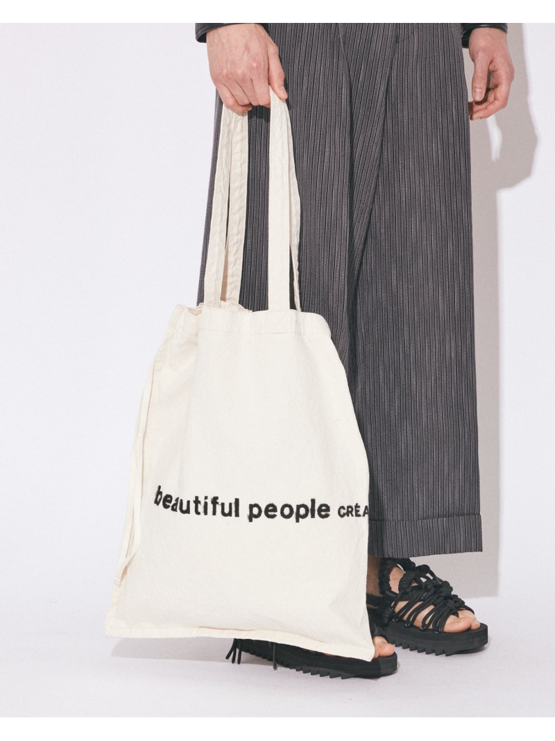 beautiful people brushed logo tote bag ビューティフルピープル バッグ トートバッグ グレー ホワイト【先行予約】*【送料無料】
