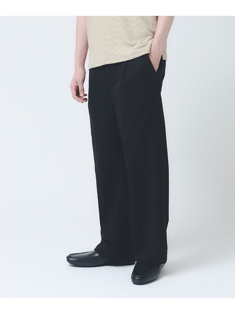 ABAHOUSE LASTWORD ストレッチリネンブレンド 1プリーツワイドパンツ アバハウス パンツ その他のパンツ ブラック【送料無料】｜ Fashion Men