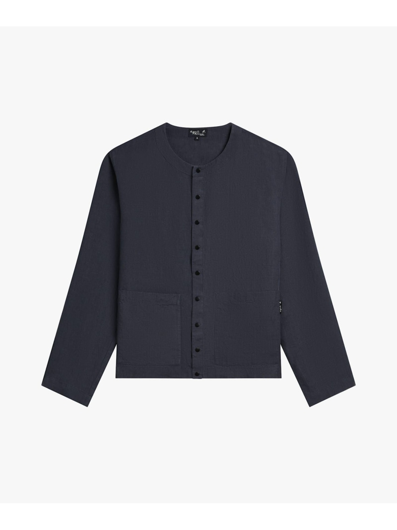 agnes b. HOMME メンズ リネン 長袖 シャツ カーディガン アニエスベー トップス カーディガン グレー【送料無料】｜ Fashion Men