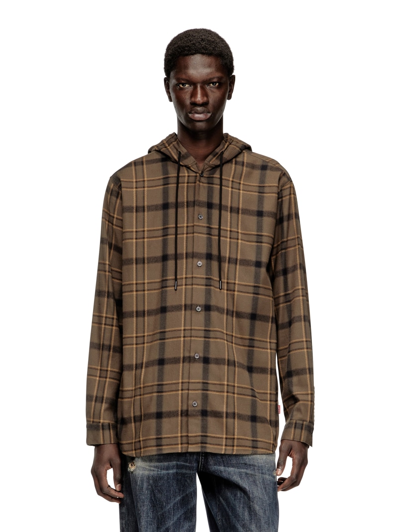 DIESEL メンズ フード付きシャツ S-IX ディーゼル トップス シャツ・ブラウス カーキグリーン【送料無料】