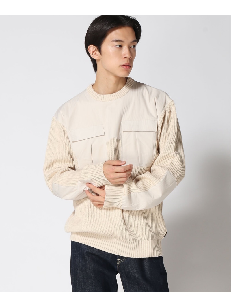 【SALE／40%OFF】G-Star RAW 【公式ショップ】WOVEN MIX KNIT PULLOVER/異素材ミックスミリタリーディテールルーズコットンセーター ジースターロゥ トップス ニット ベージュ【RBA_E】【送料無料】