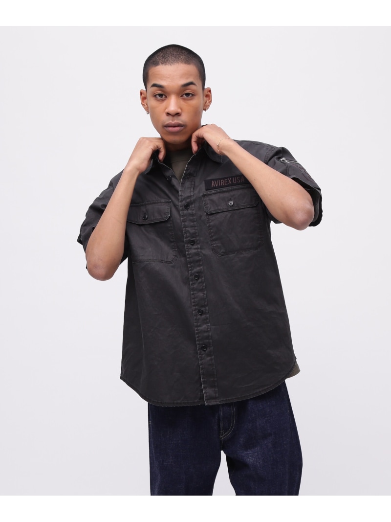 【SALE／20%OFF】AVIREX 《50th Anniversary》PIGMENT FATIGUE SHIRT / 絵の具 ファティーグ プルオーバー / AVIREX / アヴィレックス トップス プルオーバー・トップ 黒いこと 青色【RBA_E】【貨物輸送無料】