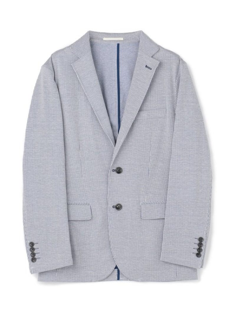 Crowded Closet メンズ コットンリネンサッカージャージストライプジャケット