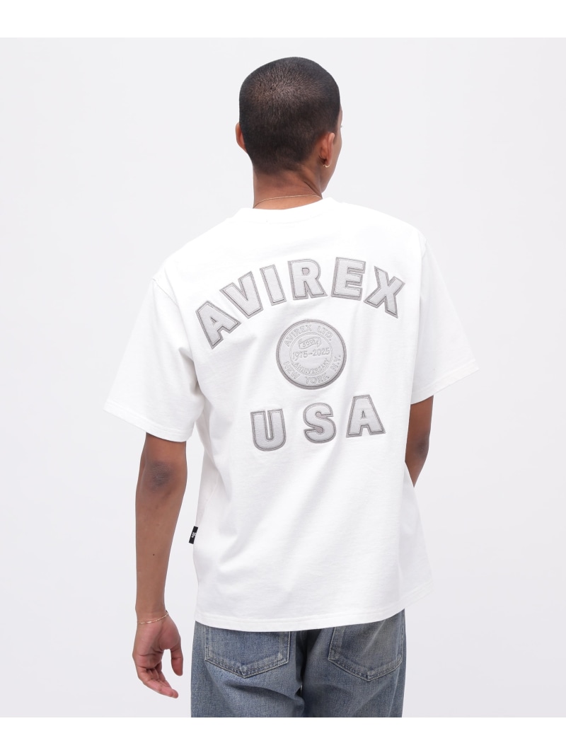 【SALE／20%OFF】AVIREX 《50th Anniversary》LEATHER PATCHED VARSITY T-SHIRT / なめし革 パッチド 赤ちょうちんシティ 半袖T アヴィレックス トップス カットソー・ティーシャツ 米国海軍 黒いこと 白いこと【RBA_E】【貨物輸送無料】