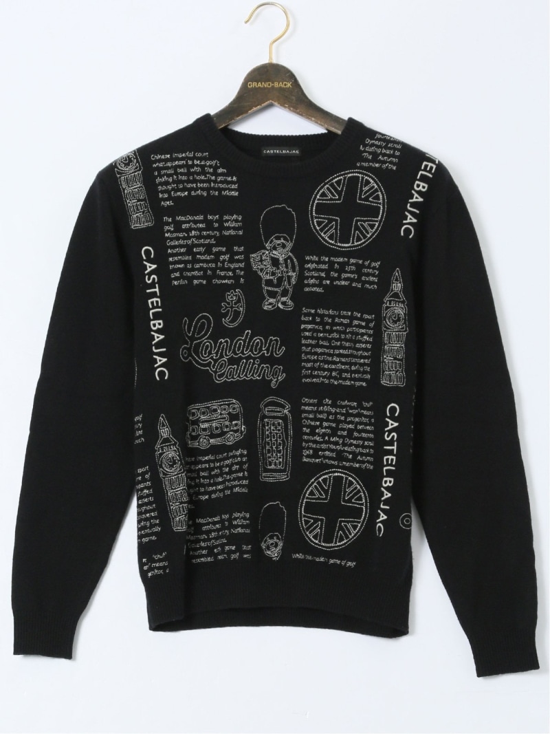 GRAND-BACK 【大きいサイズ】カステルバジャック/CASTELBAJAC ウール混 ロゴ刺繍 クルーネックニット タカキュー トップス ニット【送料無料】