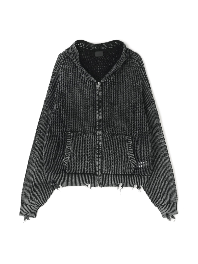 LHP DankeSchon/ダンケシェーン/ACID WASH MESH HOODIE エルエイチピー トップス パーカー・フーディー ベージュ ブラック【送料無料】