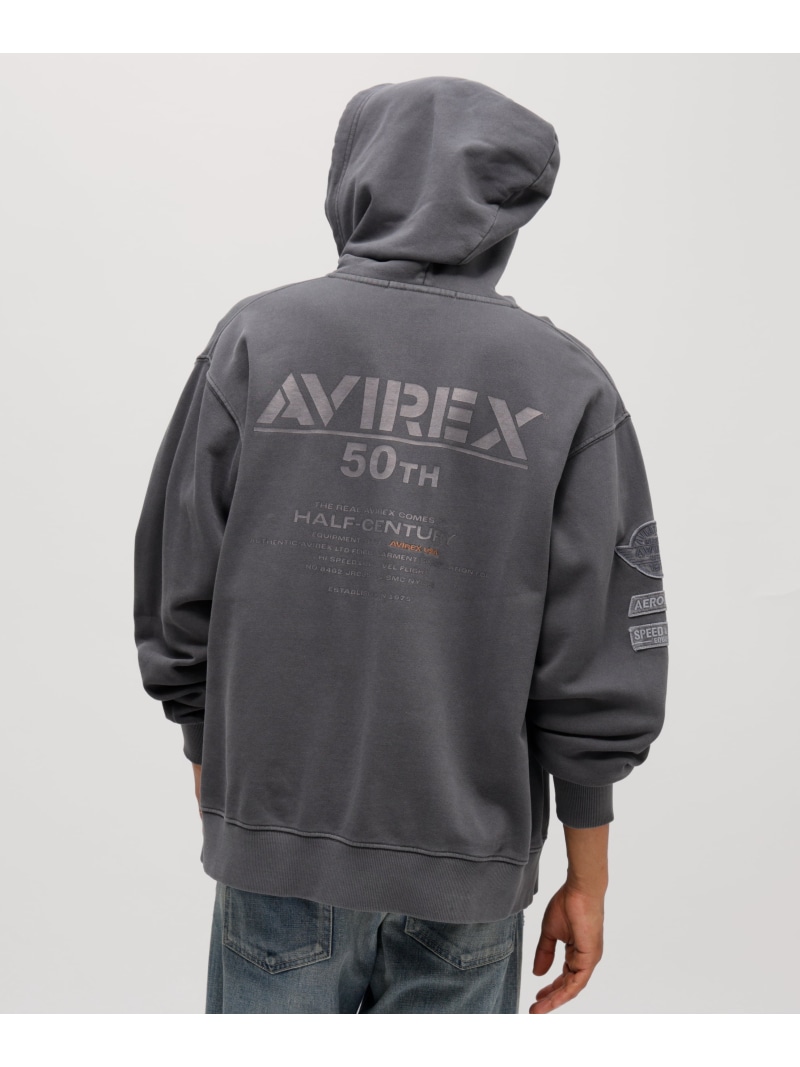 AVIREX 《50th Anniversary》FADE WASH ZIP UP PARKA アヴィレックス トップス パーカー・フーディー 緑であること 薄墨色 米国海軍 オレンジ色【貨物輸送無料】 パーカー-メンズファッション