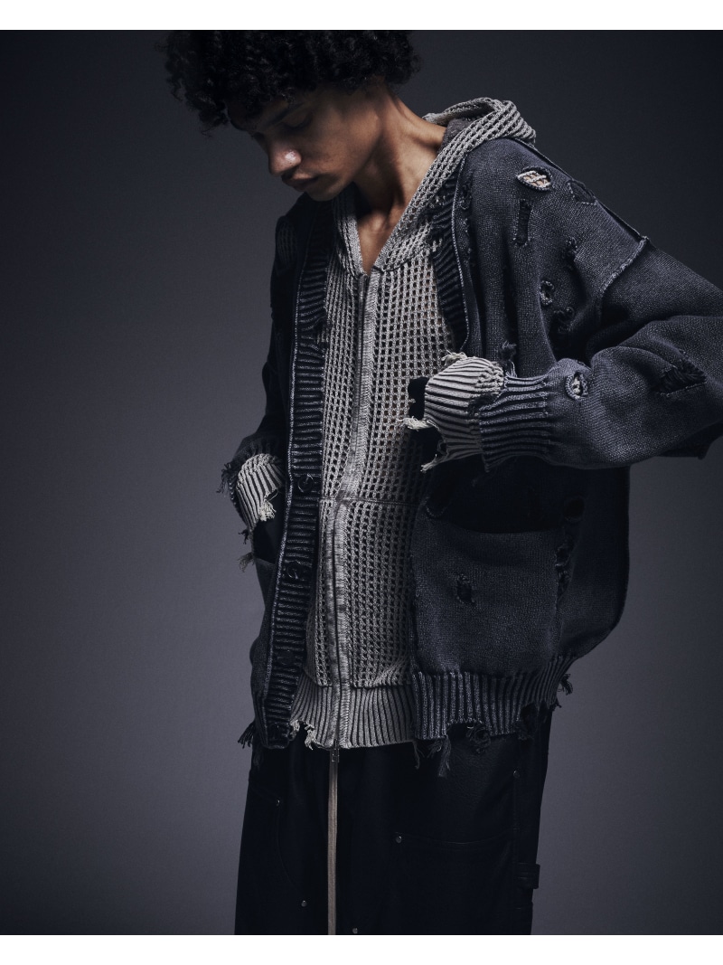 LHP DankeSchon/ダンケシェーン/ACID WASH TENJIKU CARDIGAN エルエイチピー トップス カーディガン ベージュ ブラック【送料無料】