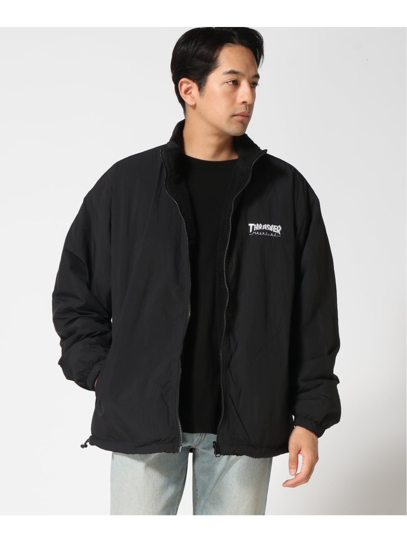 THRASHER THRASHER/(M)ボア/ナイロン リバーシブル ジャケット スラッシャー　バイ　リフルページ ジャケット・アウター ナイロンジャケット ブラック カーキグリーン グレー【送料無料】
