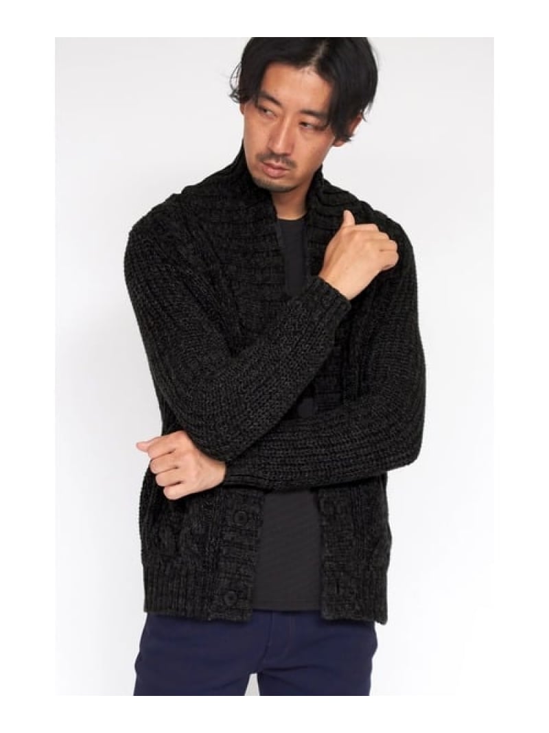 HIGH STREET HIGH STREET∴ケーブルショールニットカーディガン トルネードマート トップス 編み物 薄墨色 黒いこと 赤銅色【貨物輸送無料】