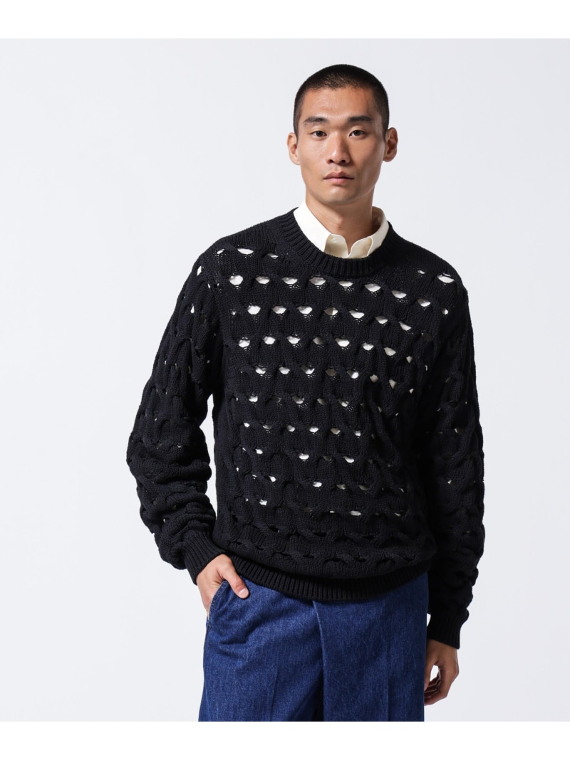 【SALE／50%OFF】NANO universe 「ASSEMBLANC」リリーヤーンアイレットケーブルプルオーバー ナノユニバース トップス ニット ブラック ホワイト【RBA_E】【送料無料】
