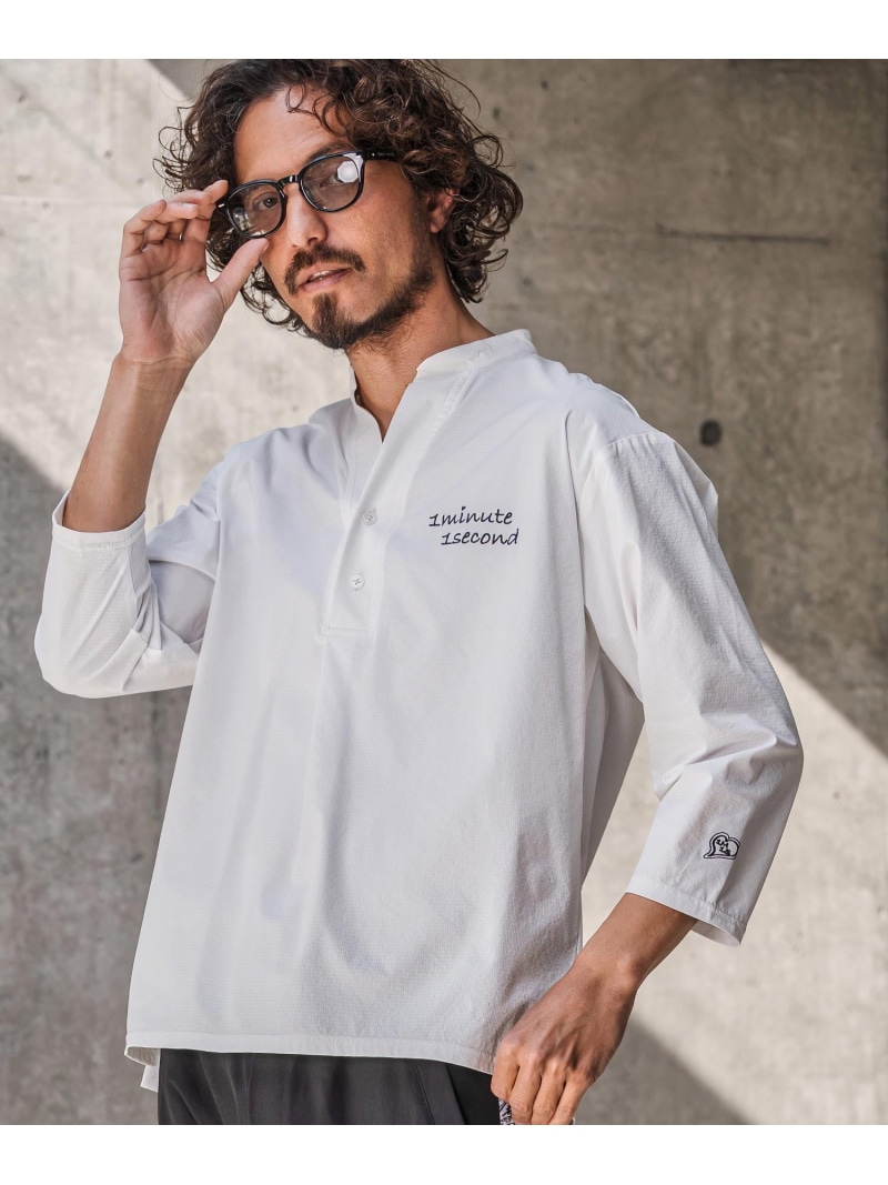 1minute 1second ms6425-ripstop band collar pullover shirt バンドカラープルオーバーシャツ カンビオ トップス シャツ・ブラウス ネイビー ホワイト ブラック【送料無料】｜ Fashion Men