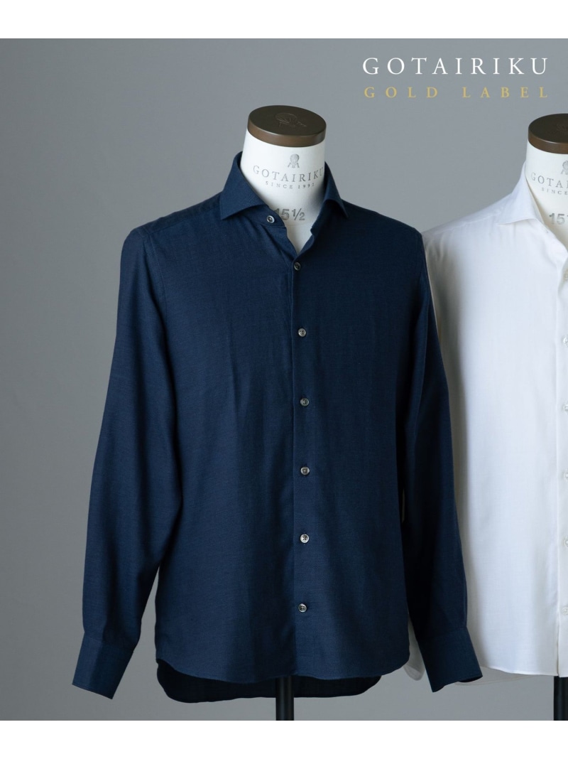 GOTAIRIKU GOLD LABEL/WEB&一部店舗限定【Thomas Mason】コットンカシミヤ フラノシャツ ゴタイリク トップス シャツ・ブラウス ホワイト ネイビー【送料無料】｜ Fashion Men
