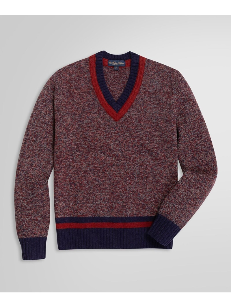 【SALE／30%OFF】BROOKS BROTHERS 毛糸 ツィード Vネックテニスセーター ブルックス ブラザーズ トップス 編み物 赤いこと【RBA_E】【貨物輸送無料】