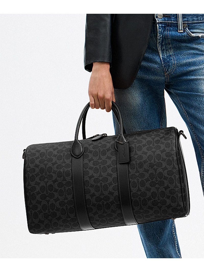 COACH 【堅苦しさ】羅針盤 御徒面子 45・シグネチャー 帆布 コーチ職 御徒面子 ボストンバッグ 黒いこと【貨物輸送無料】
