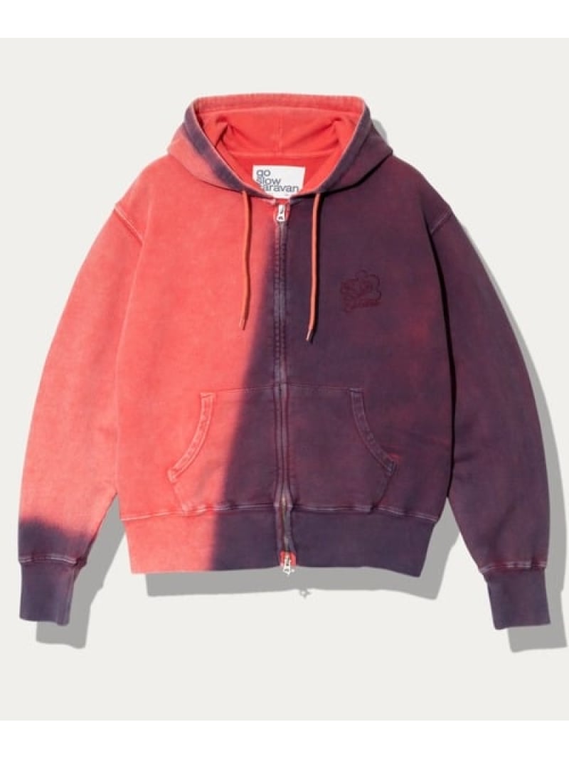 go slow caravan UNIQUEインレイG/D 2TONE 吹き付ける色つや  ZIP フーディー (MENS) ゴースローキャラバン トップス スウェット・トレーナー 赤いこと 青み パープル【貨物輸送無料】