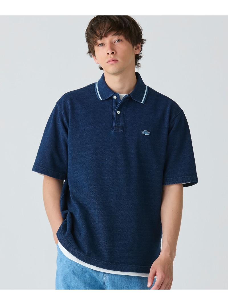 【SALE／30%OFF】LACOSTE 色彩設計リブニットインディゴポロシャツ ラコステ トップス スポーツシャツ 薄墨色 米国海軍【RBA_E】【貨物輸送無料】