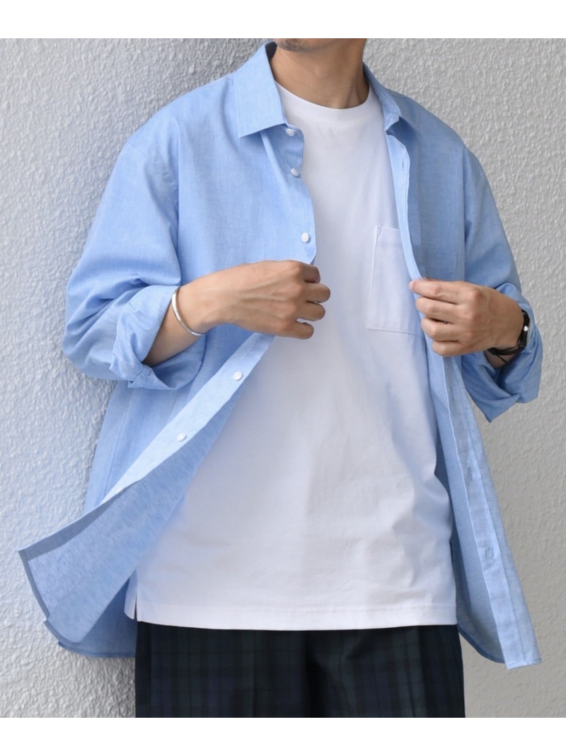 SHIPS any SHIPS any: コットン/リネン 7分袖 レギュラー シャツ◇◇ シップス トップス シャツ・ブラウス ネイビー ベージュ グリーン【送料無料】