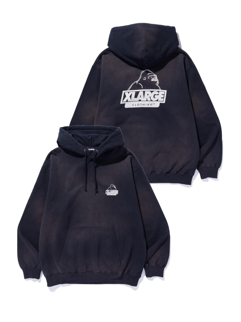 XLARGE DISCHARGE PRINTED SLANTED OG HOODED SWEATSHIRT エクストララージ トップス スウェット・トレーナー パープル 黒いこと 赤銅色【貨物輸送無料】