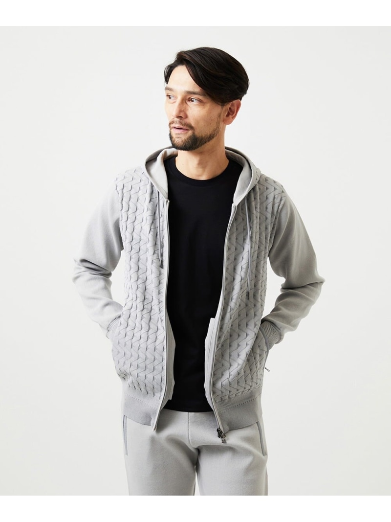 MICHEL KLEIN HOMME 【セットアップ】ニットジップアップパーカー ミッシェルクランオム トップス 編み物 黒いこと【貨物輸送無料】