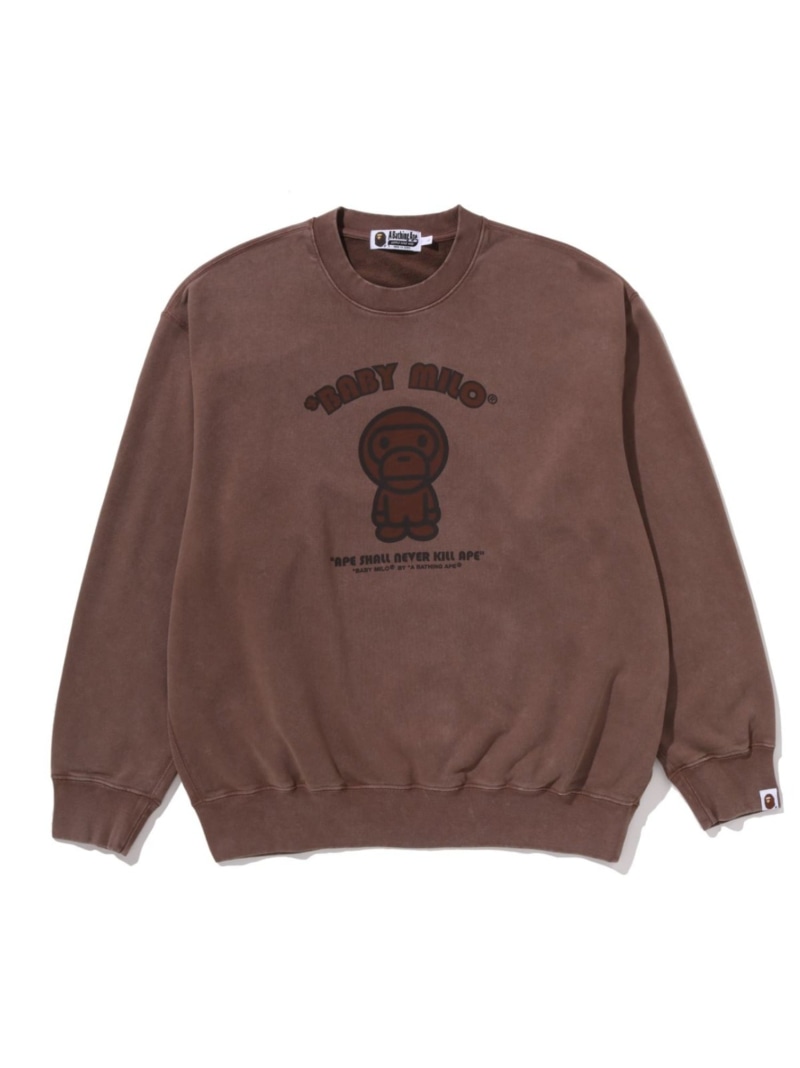A BATHING APE GARMENT DYE BABY MILO RELAXED FIT CREWNECK SWEATSHIRT ア ベイシング エイプ トップス スウェット・トレーナー グリーン ブラウン【送料無料】