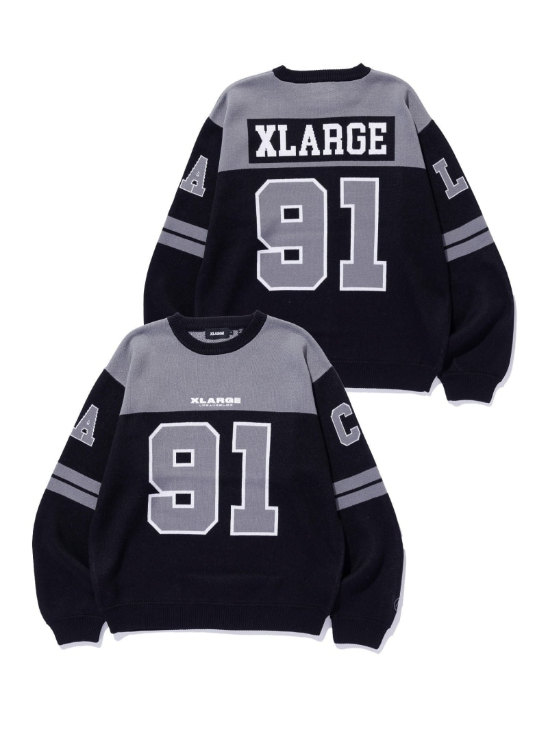 XLARGE FOOTBALL SWEATER エクストララージ トップス ニット グレー ブラック オレンジ【送料無料】