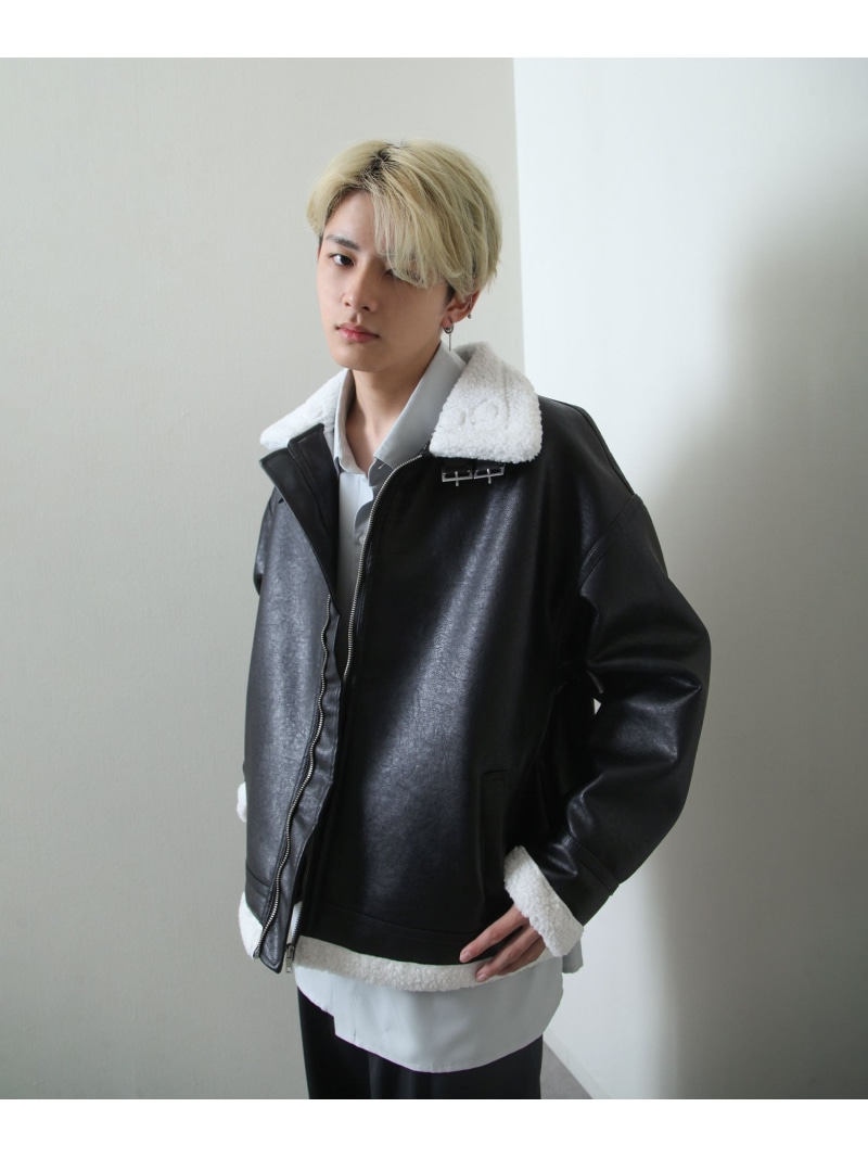 【SALE／10%OFF】Nilway 【az24065n】Nilway ヘヴィーPUレザームートンオーバージャケット ジップファイブ/ニルウェイ ジャケット・アウター 上衣・前掛け 黒いこと【RBA_E】【貨物輸送無料】