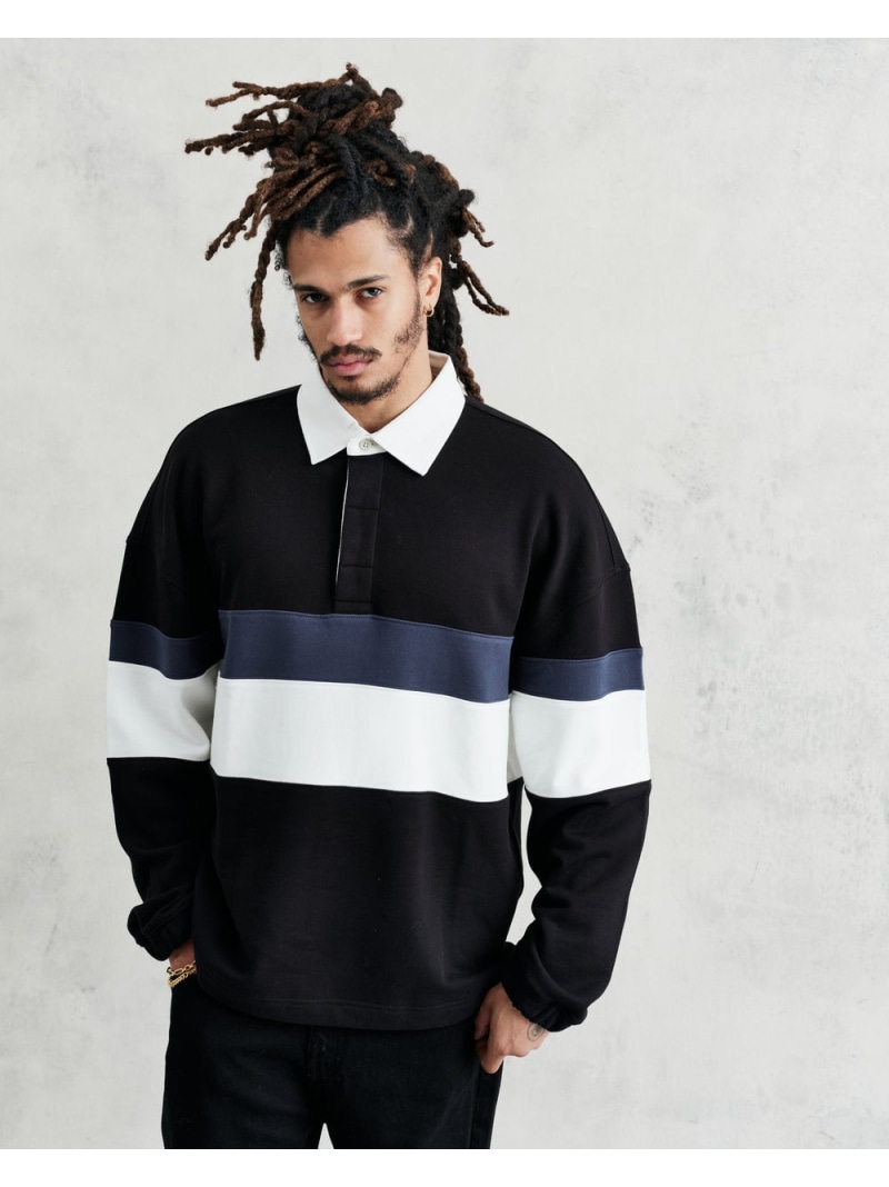 Wax London ボウラグビー ロングスリーブシャツ ストライプライトループバッ ワックスロンドン トップス カットソー・Tシャツ ブラック【送料無料】