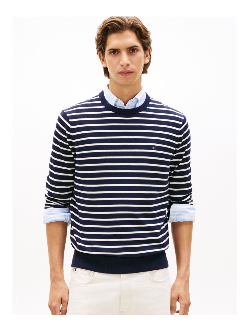TOMMY HILFIGER クルーネックコットンニットプルオーバー トミーヒルフィガー トップス ニット ネイビー【送料無料】