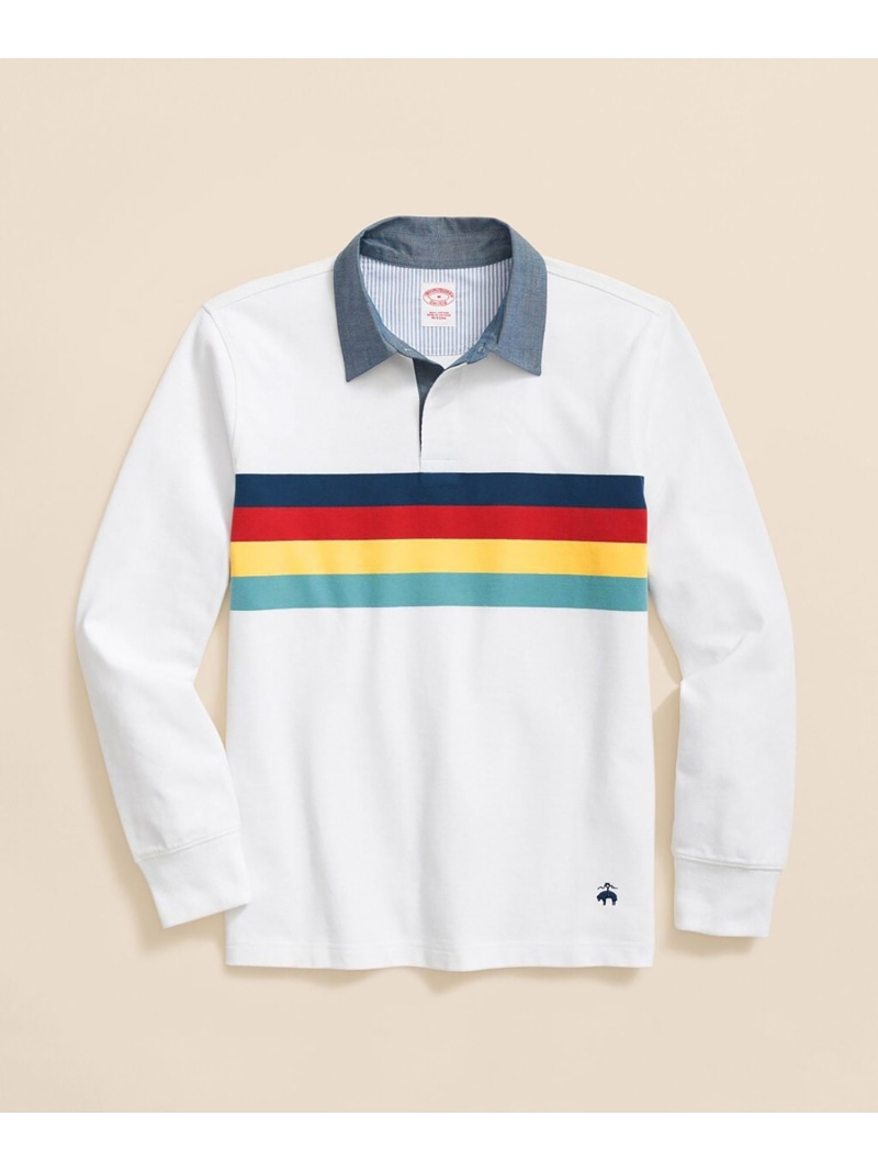 【SALE／40%OFF】BROOKS BROTHERS コットンジャージー レーシングストライプ ラグビーシャツ ブルックス ブラザーズ トップス ポロシャツ ホワイト【RBA_E】【送料無料】